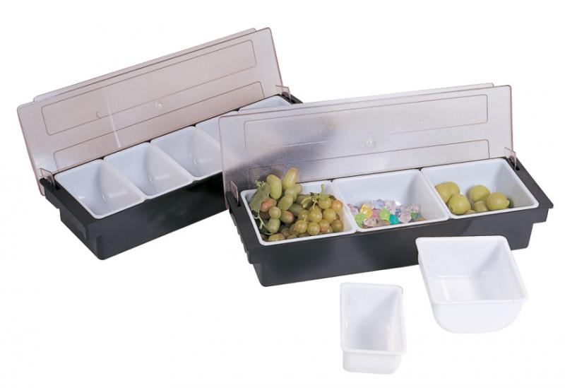 Black Plastic 5-Compartment Condiment Holder with Clear Cover 1 Black Plastic 5-Compartment Condiment Holder with Clear Cover